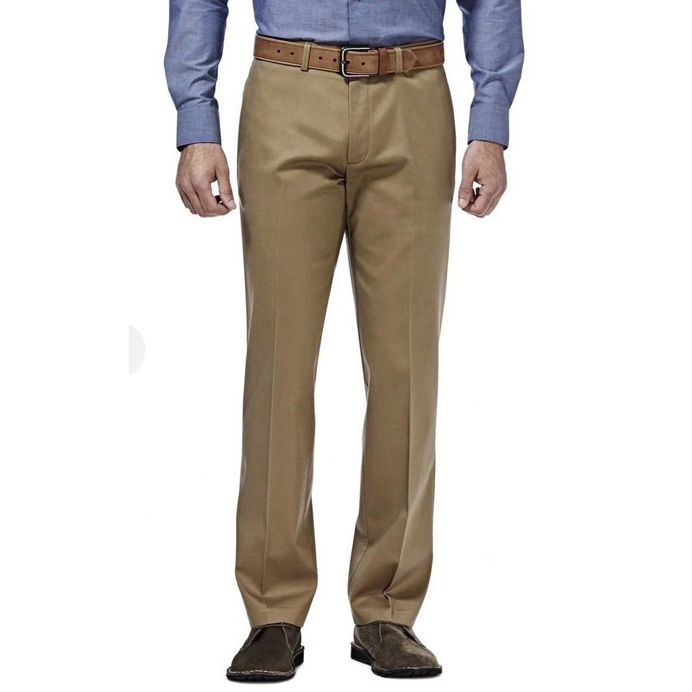 Haggar Pants Mens 36x32 Premium Khaki No Iron Straight Fit Flat Front New